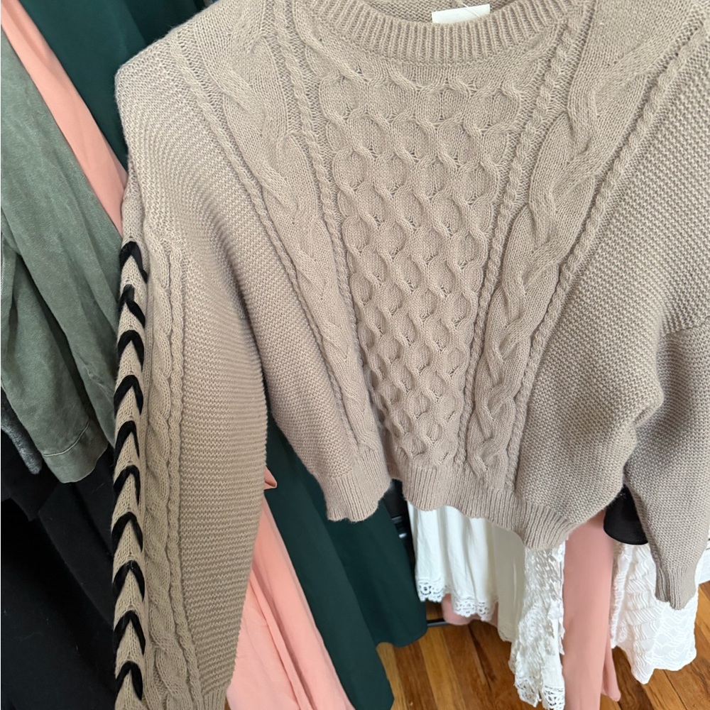 Lena Taupe Cable Knit Sweater